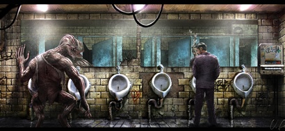 Zwei Männer stehen an einem Pissoir